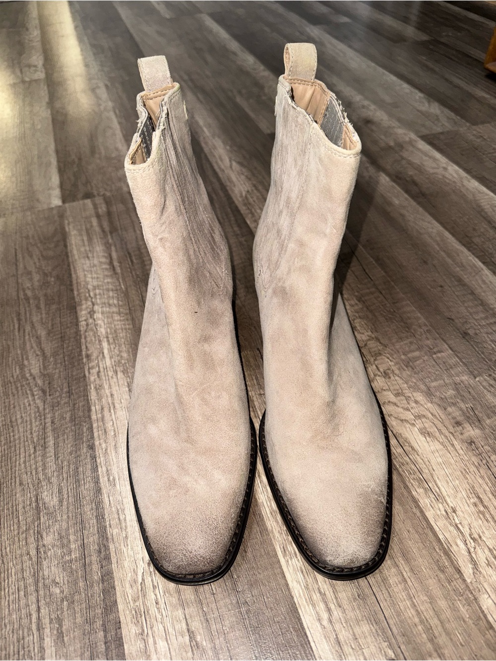 Sam Edelman Beige Suede Chelsea Ankle Boots with Silver Hardware